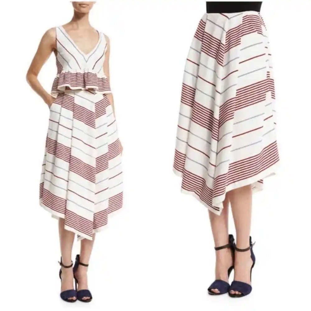 NWT Elizabeth and James Watson Striped A-Line Skirt, Pleated Asymmetric Hem